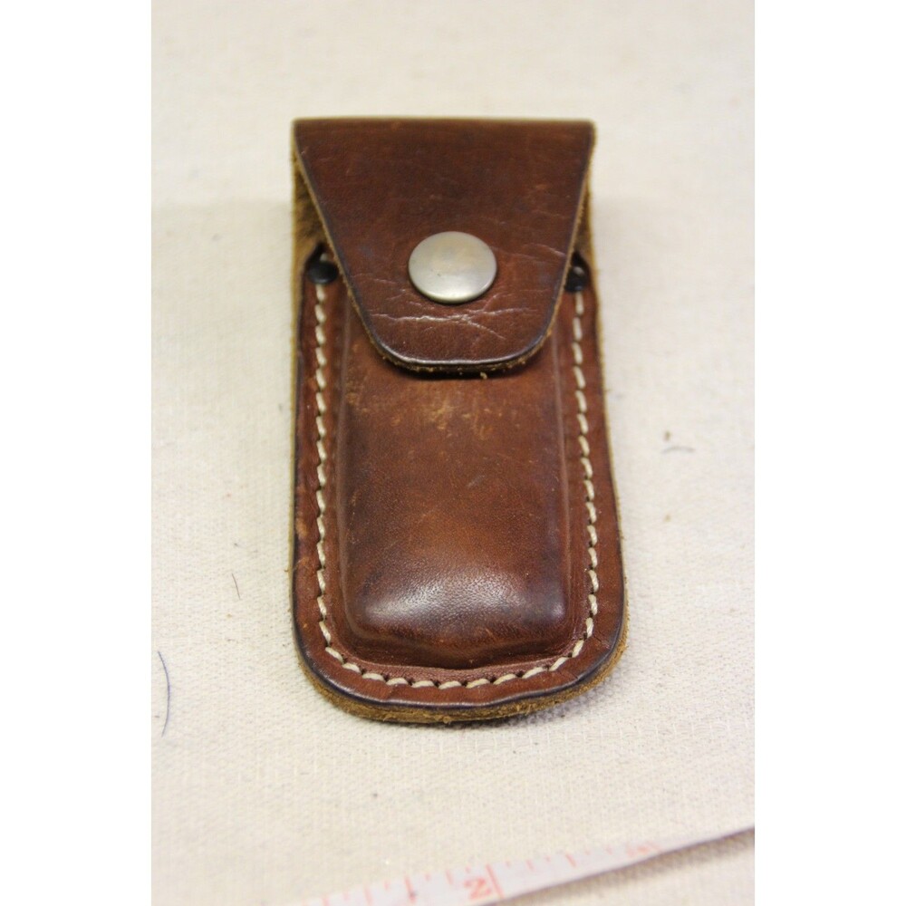 Leather Knife Sheath Vintage Snap Closure Belt Loop Attach Brown 4.5 inches